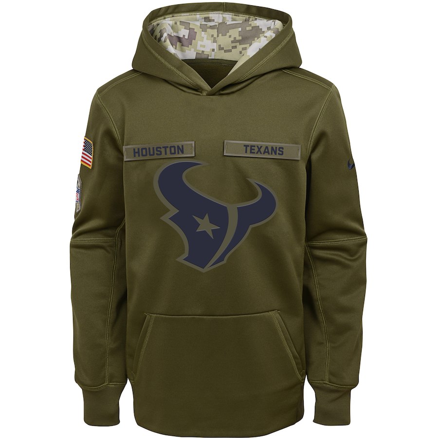 Youth Houston Texans Olive Salute to Service Pullover Performance NFL Hoodie